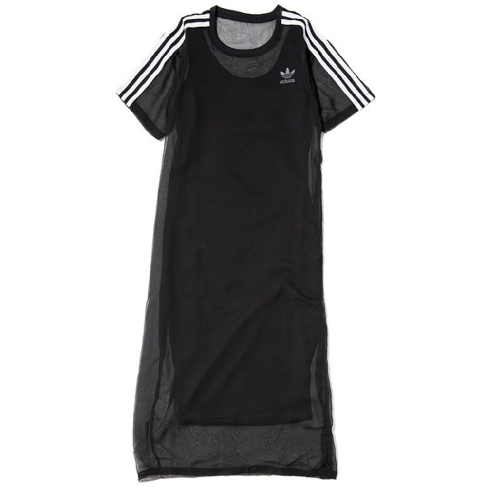 adidas Black Mesh Midi Dress with White Stripes